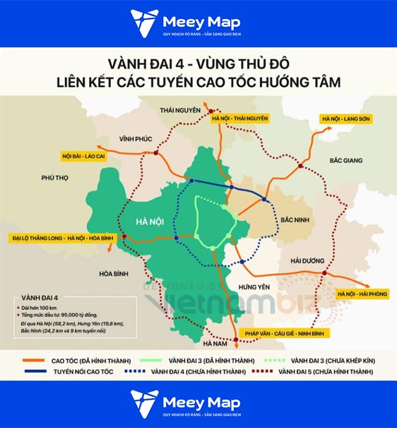 Ban do quy hoach duong vanh dai 4 – Lien ket cac tuyen cao toc
