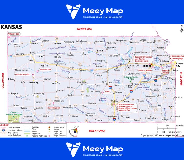 Bản Đồ Nước Mỹ Đầy Đủ Chi Tiết 2024 đủ 50 Bang Hoa Kỳ 66 Ban do tieu bang Kansas