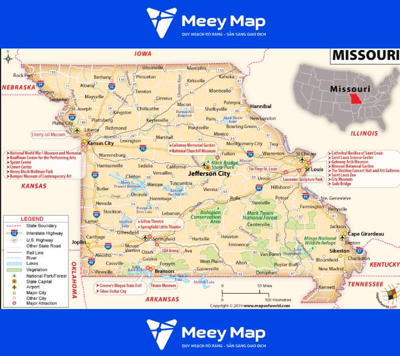 Bản Đồ Nước Mỹ Đầy Đủ Chi Tiết 2024 đủ 50 Bang Hoa Kỳ 52 Ban do tieu bang Missouri