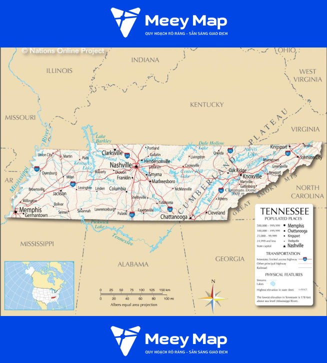 Bản Đồ Nước Mỹ Đầy Đủ Chi Tiết 2024 đủ 50 Bang Hoa Kỳ 46 Ban do tieu bang Tennessee