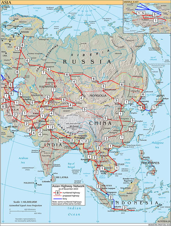 Mạng lưới đường cao tốc trên bản đồ châu á
