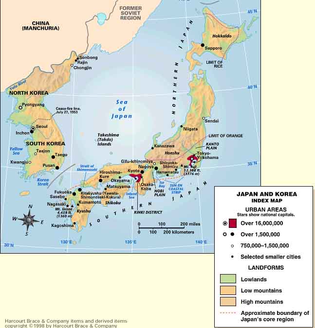 Bản đồ khí hậu Nhật Bản và Hàn Quốc