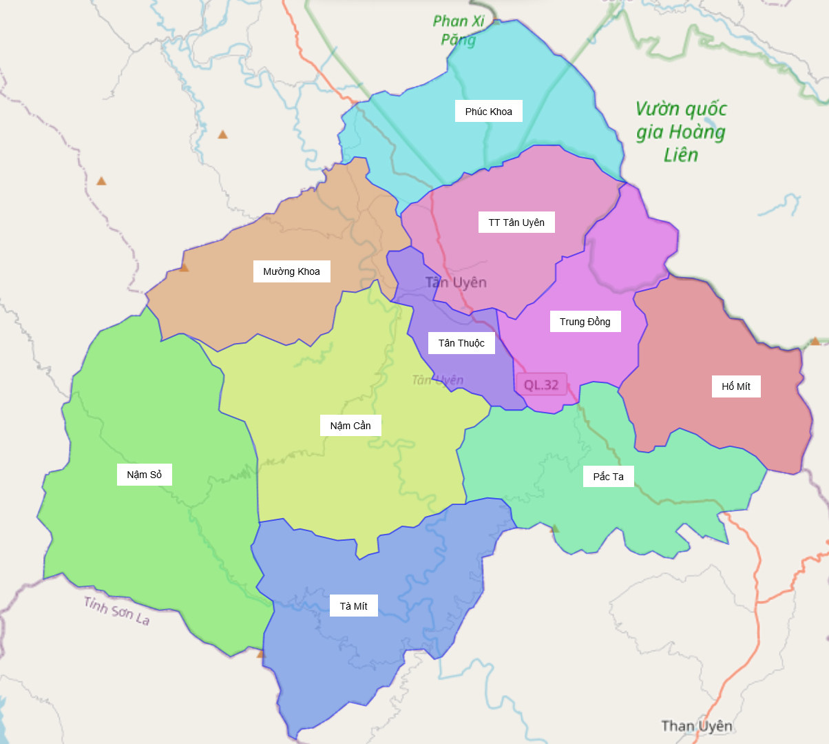 Bản đồ Huyện Tân Uyên, Lai Châu