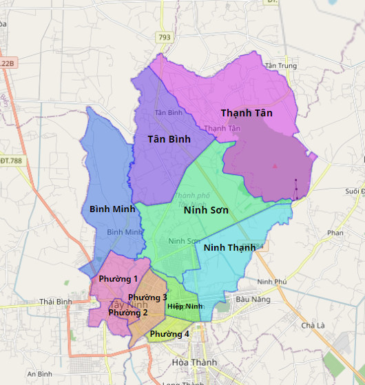 Bản đồ hành chính thành phố Tây Ninh