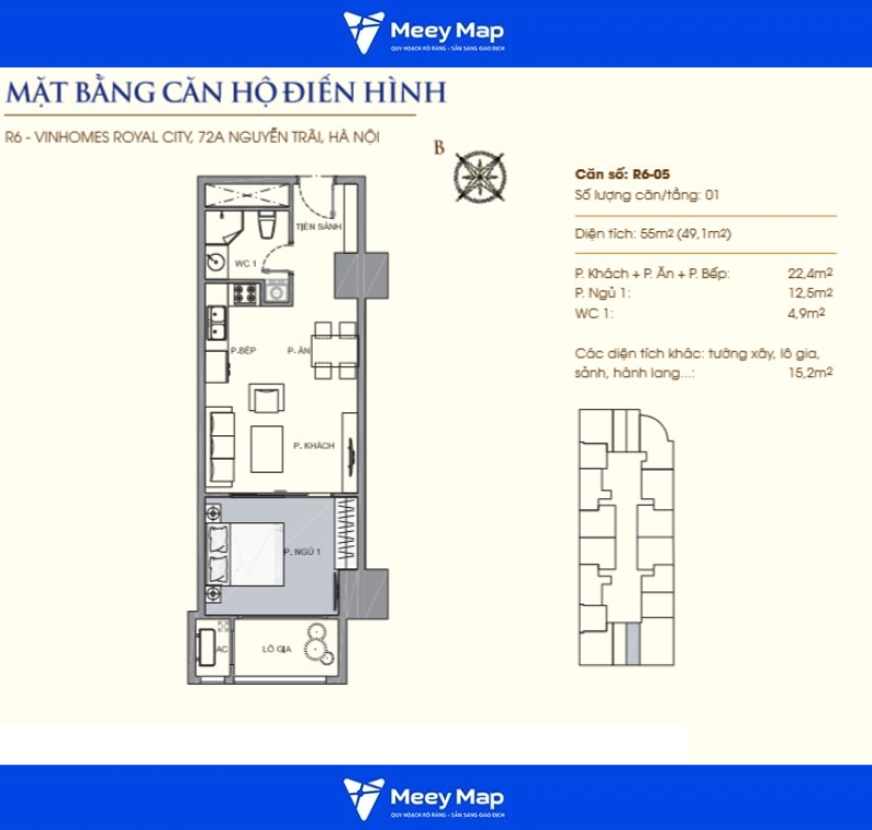 Căn hộ chung cư Vinhomes Royal City, Quận Thanh Xuân 4 Căn hộ 1 phòng ngủ - 1 Royal City