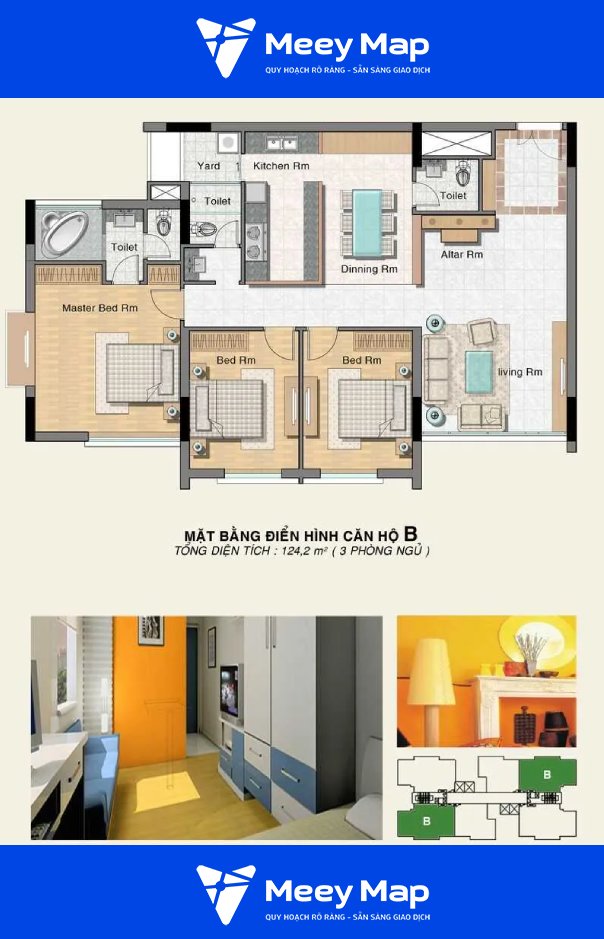 Mat bang can ho loai B gom 3 phong ngu voi dien tich 1242 m2