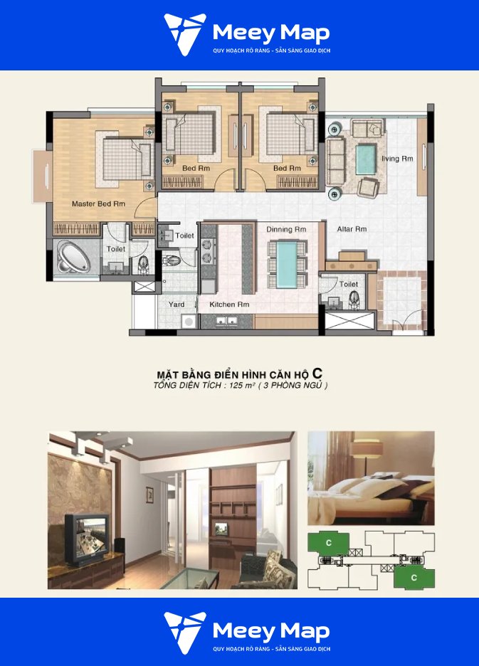 Mat bang can ho loai C gom 3 phong ngu voi dien tich 125 m2