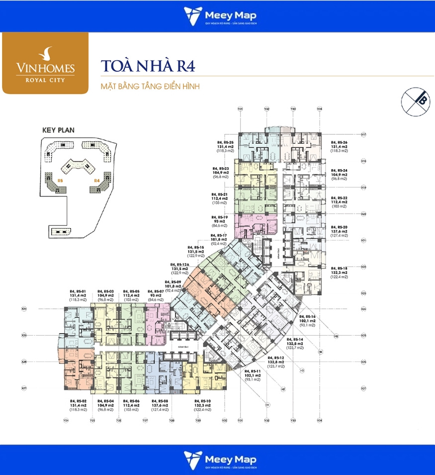 Căn hộ chung cư Vinhomes Royal City, Quận Thanh Xuân 12 Mặt bằng tòa nhà R4 Vinhomes Royal City
