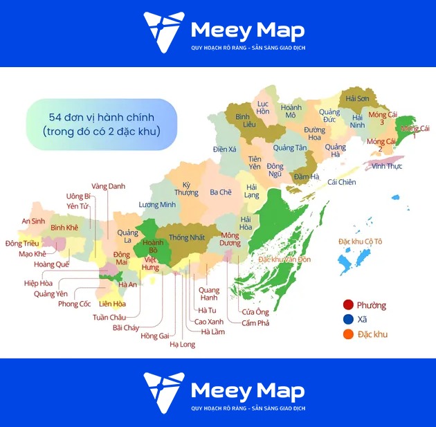 Bản đồ hành chính Quảng Ninh sau sáp nhập.