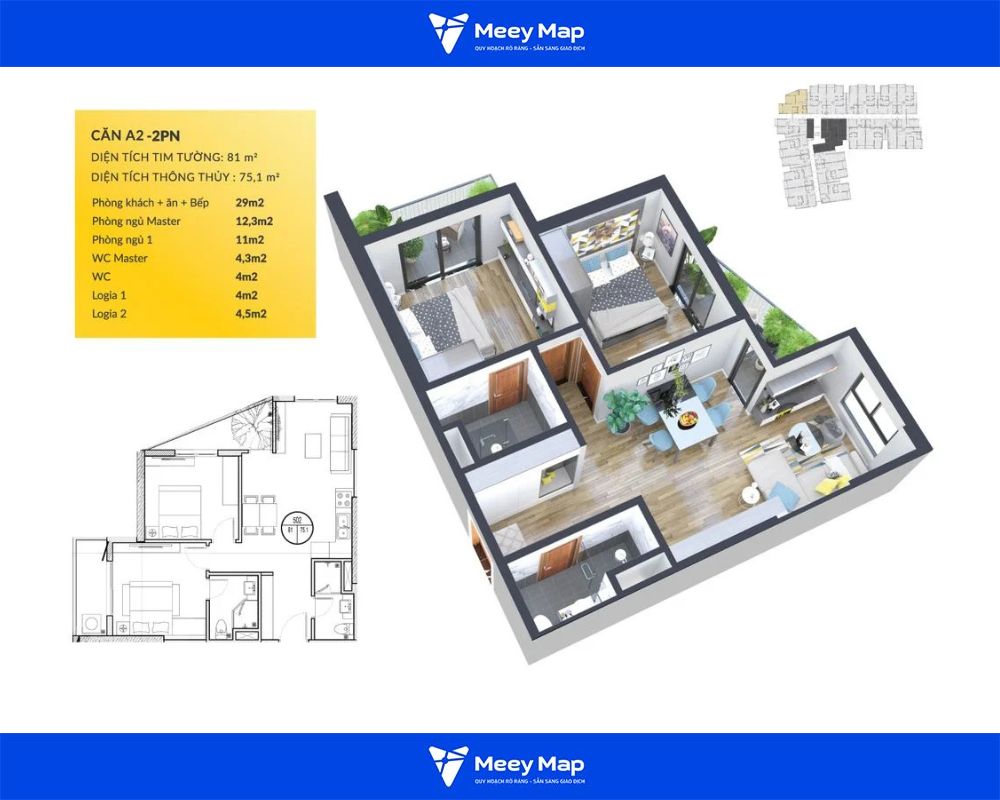 Mặt bằng căn hộ 2 phòng ngủ 2 Mặt bằng căn hộ 2 phòng ngủ 2