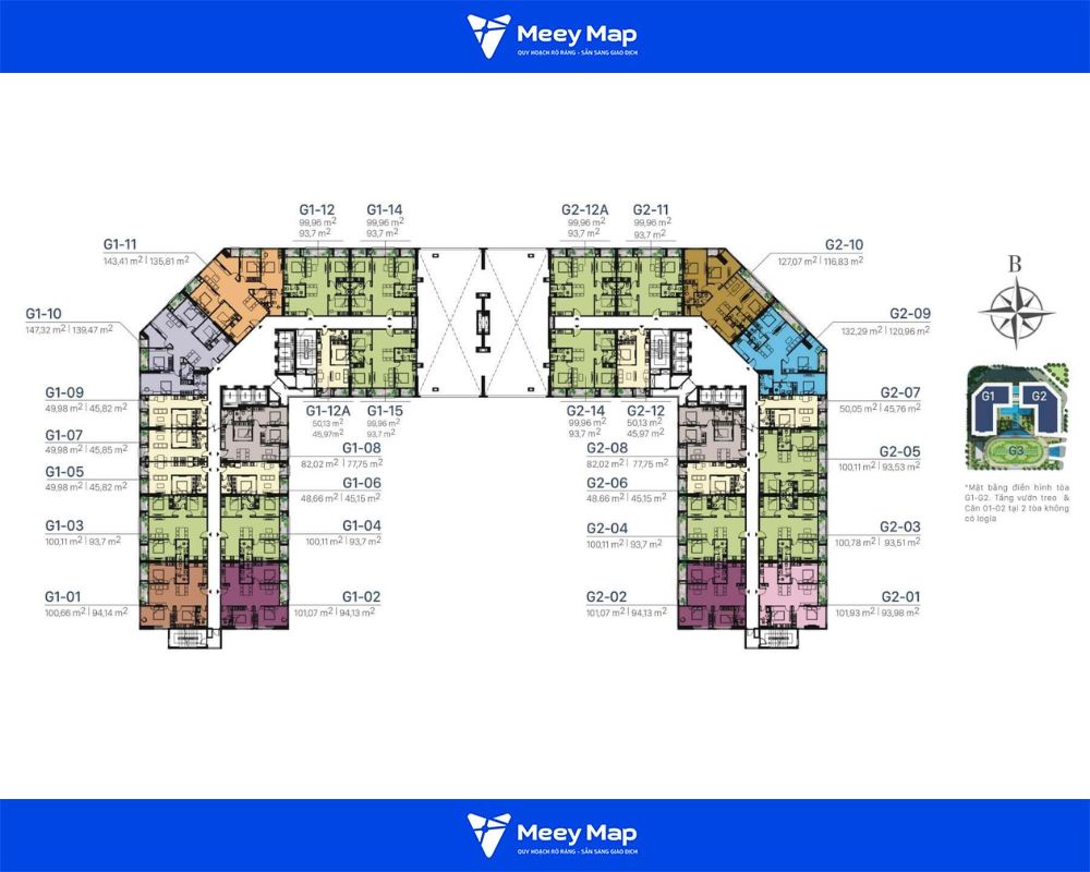 Mặt bằng căn hộ điển hình tòa G1 và G2: Tầng 20 - 30 Mặt bằng căn hộ điển hình tòa G1 và G2: Tầng 20 - 30