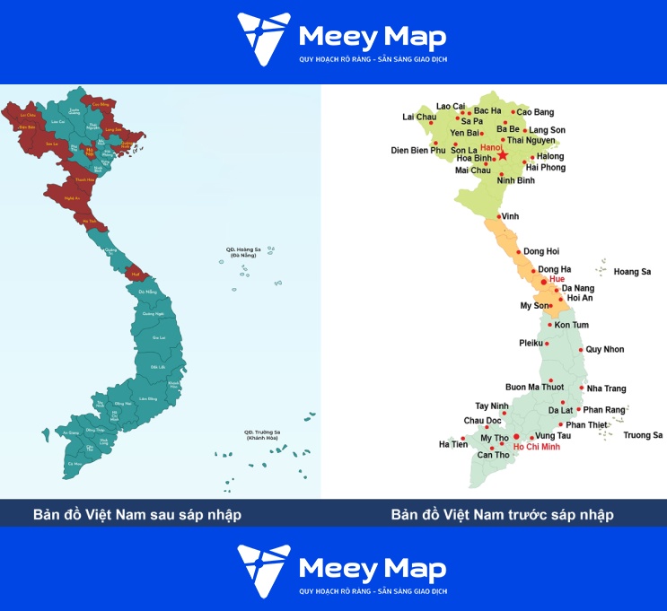 Bản đồ các tỉnh Việt Nam | Bản đồ 34 tỉnh thành Việt Nam sau sát nhập 4 Ban do Viet Nam truoc va sau khi co de an sap nhap
