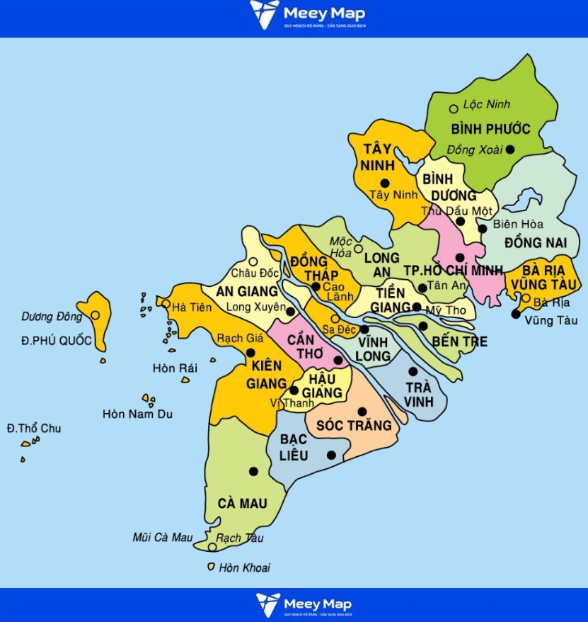Bản đồ Miền Nam khổ lớn mới nhất 2025| Đầy đủ các tỉnh-thành phố 30 Bản đồ Miền Nam