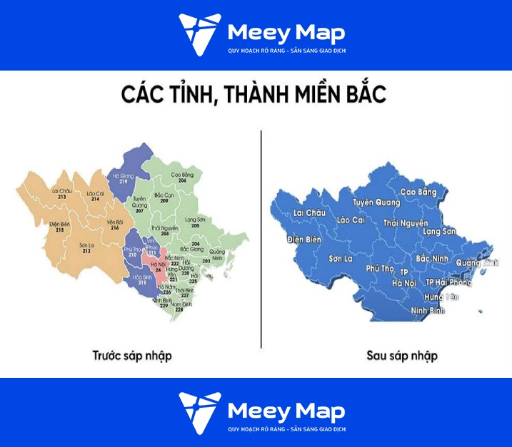 Ban do mien Bac truoc va sau sap nhap