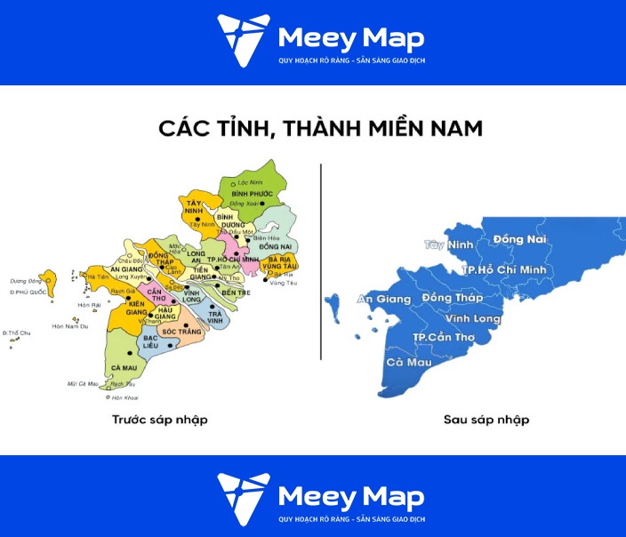 Ban do mien Nam truoc va sau sap nhap
