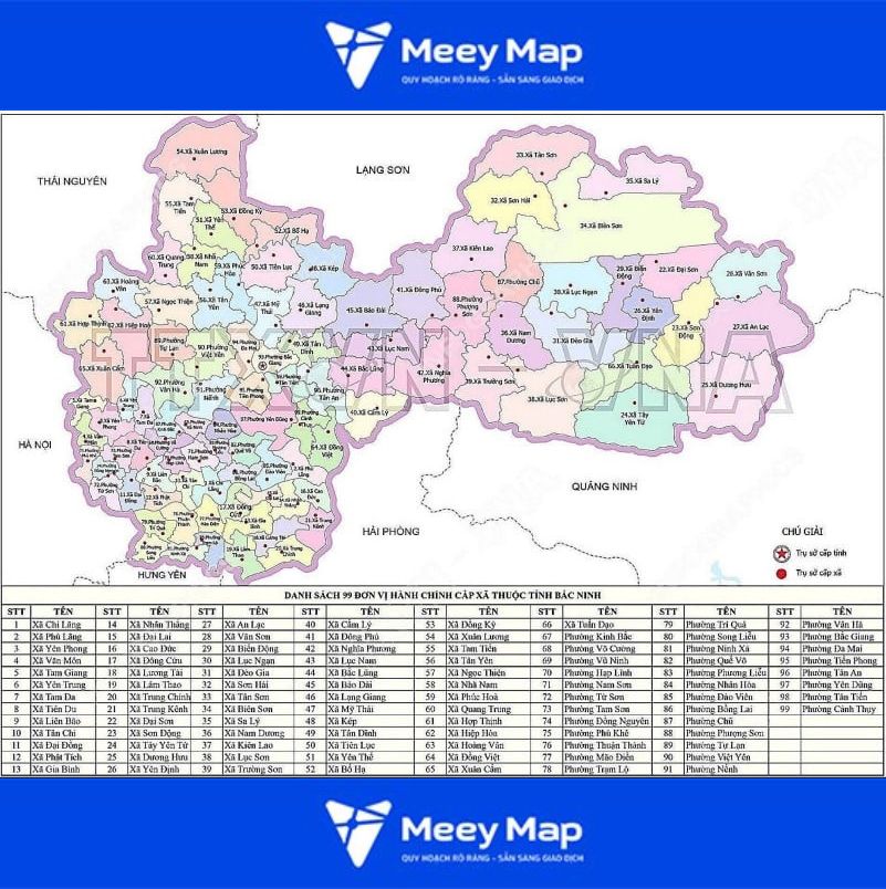 Bản đồ hành chính tỉnh Bắc Ninh sáp nhập 2025