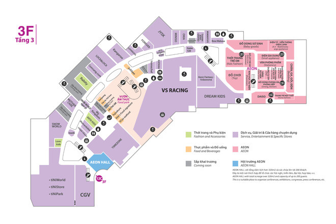 Bản đồ Mặt bằng AEON Malll Hà Đông, Hà Nội 8 Mặt bằng tầng 3 AEON Mall Hà Đông