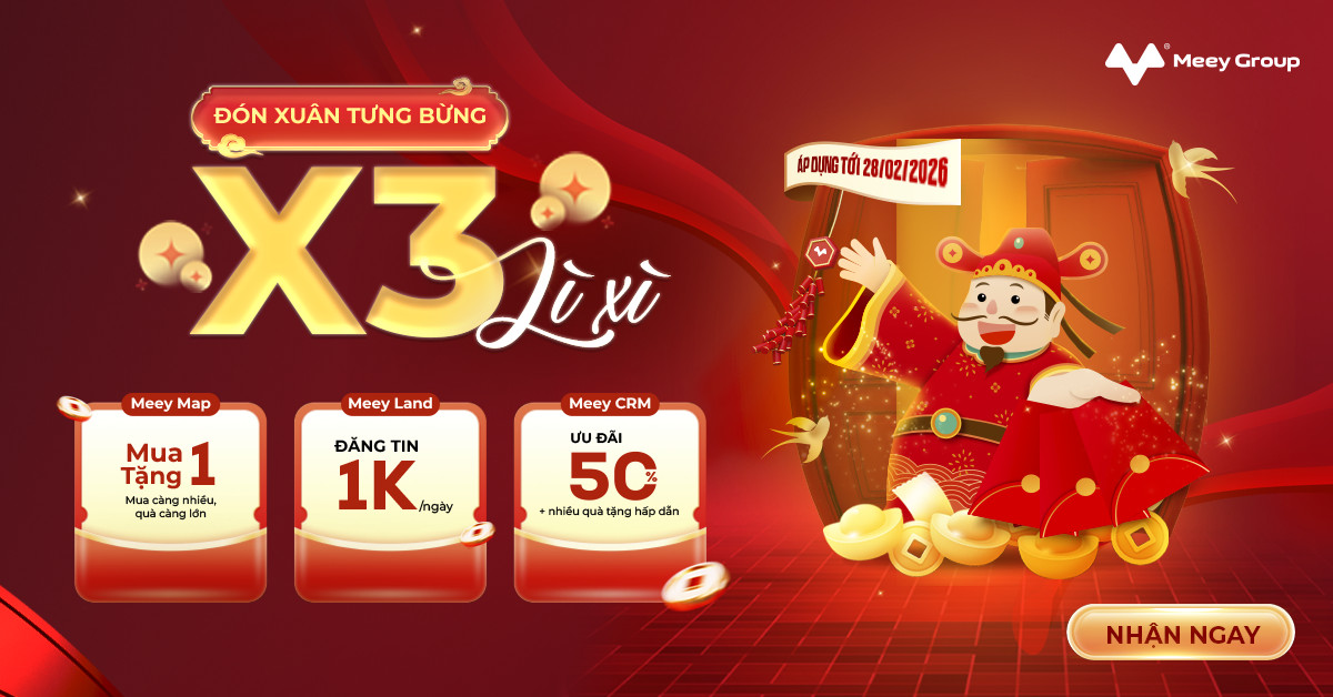 Meey Group triển khai chương trình “Đón Xuân Bùng Nổ – Nhận Lì Xì Bội Lộc” với ưu đãi đồng bộ cho Meey Map, Meey CRM và MeeyLand trong tháng 2/2026.