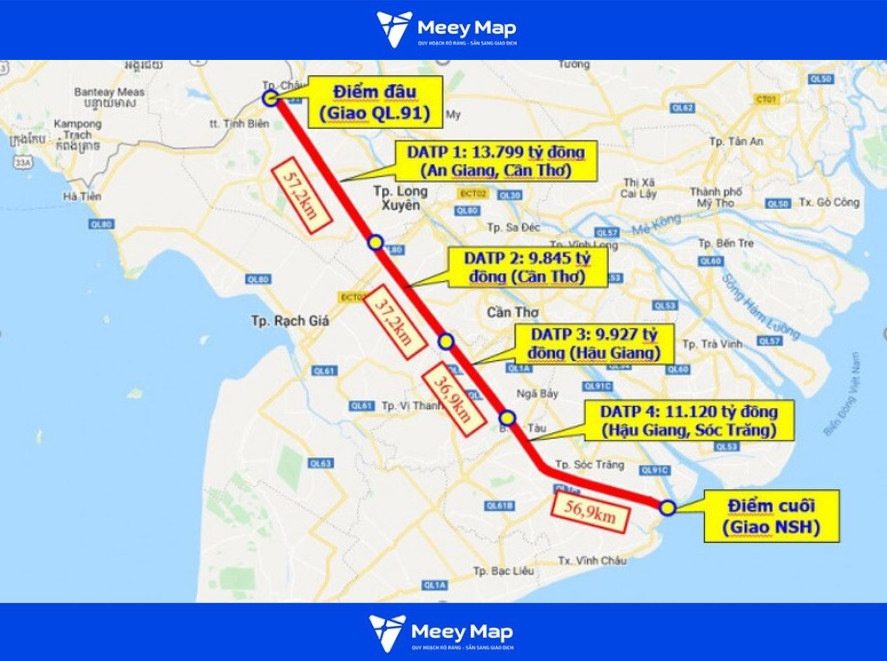 Quy hoạch Giao Thông tỉnh An Giang: Bản đồ và các tuyến đường trọng điểm 7 Cao tốc Châu Đốc – Cần Thơ – Sóc Trăng